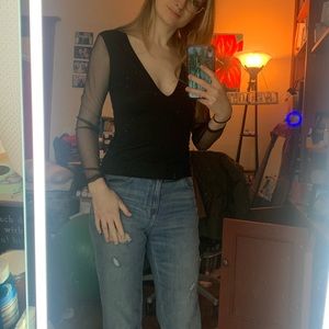 Mesh sleeve black top